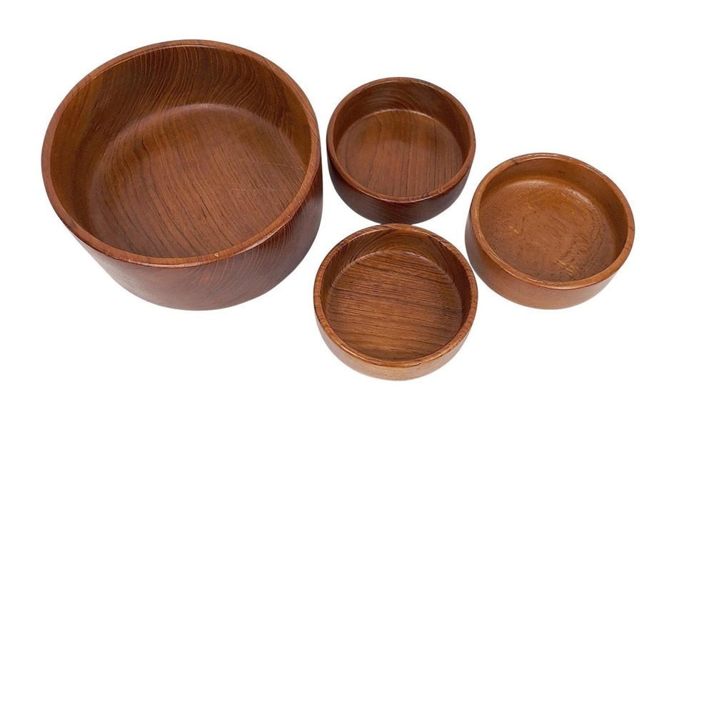 Vintage Hand Crafted Genuine Teak Wood Serving Bowl Set of 4 Thailand MCM
